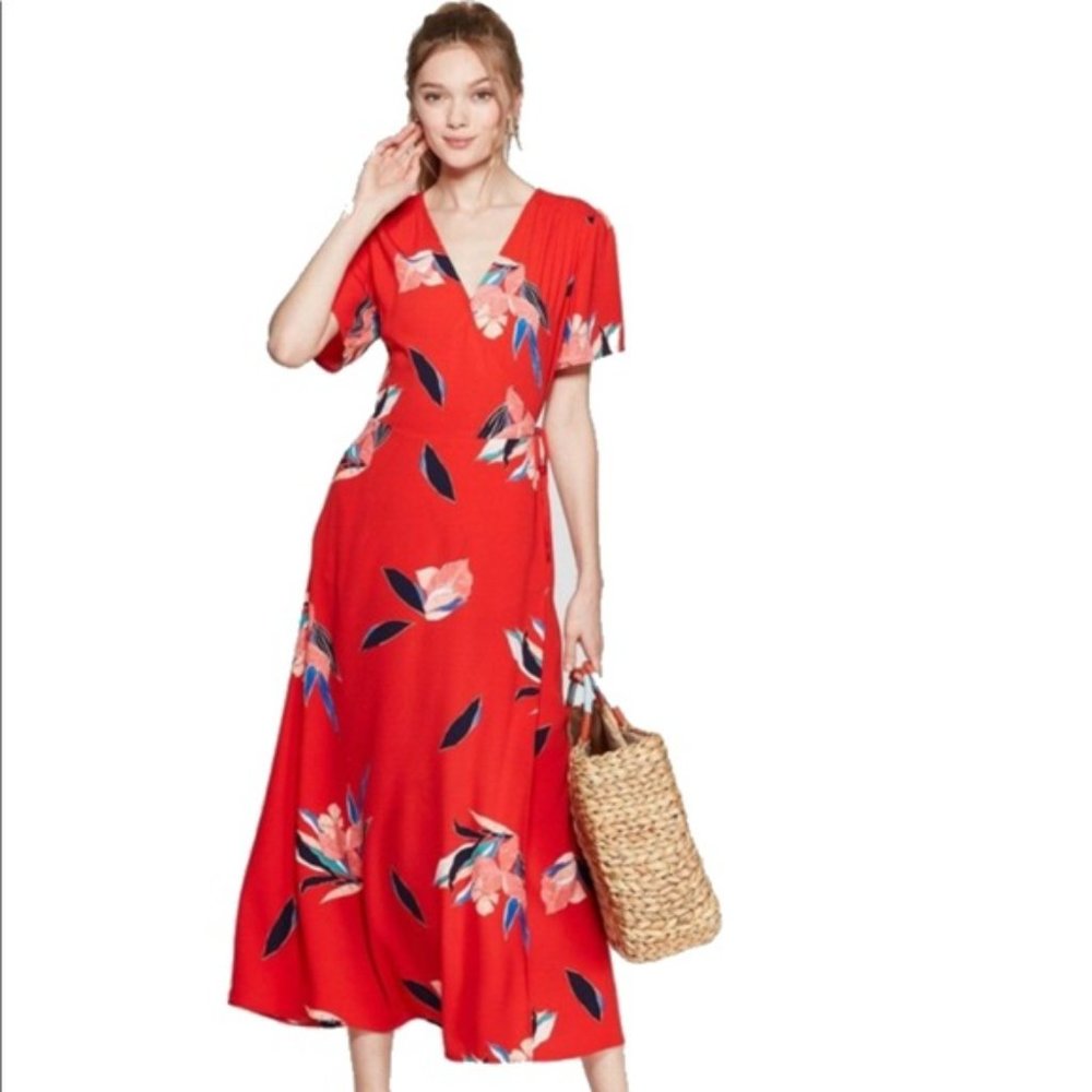 Red floral wrap maxi dress - Size XS